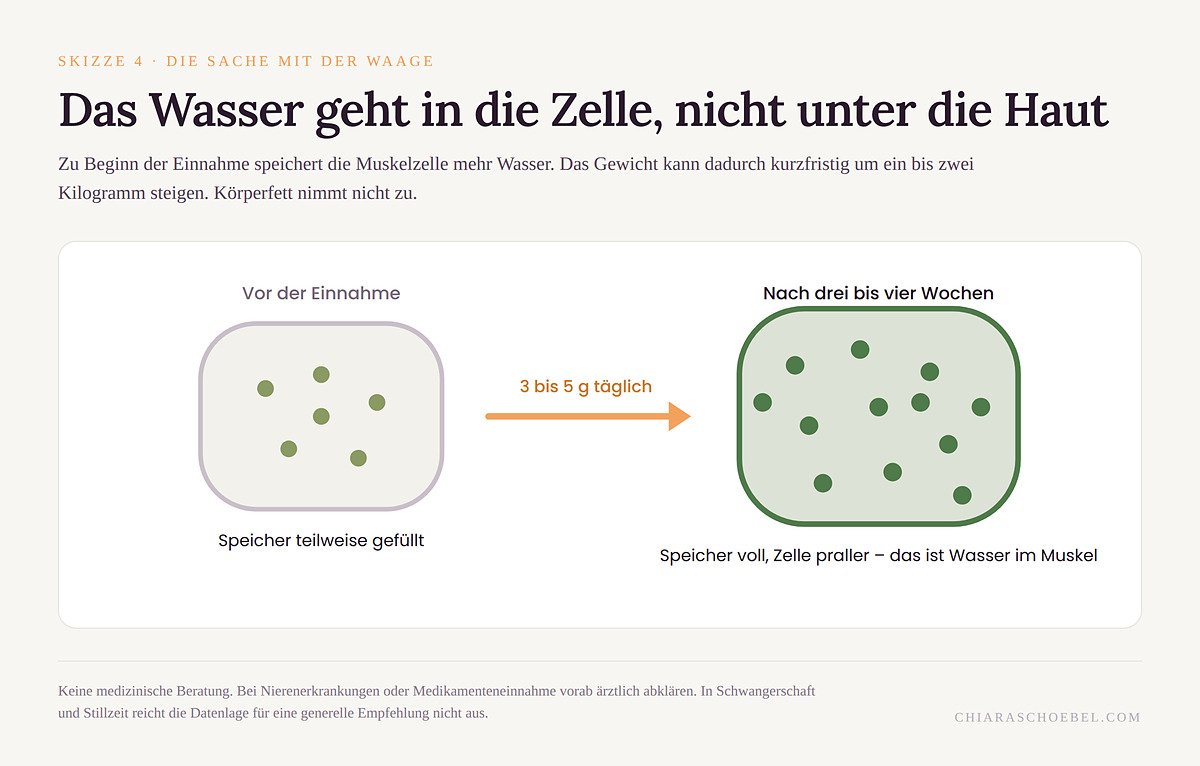 Skizze: Wasser wird in der Muskelzelle gespeichert, nicht unter der Haut